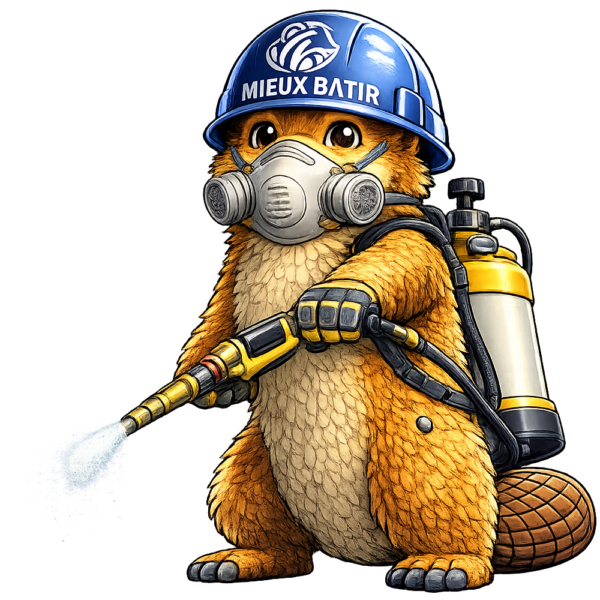 mascotte qui passe l'hydrofuge toiture