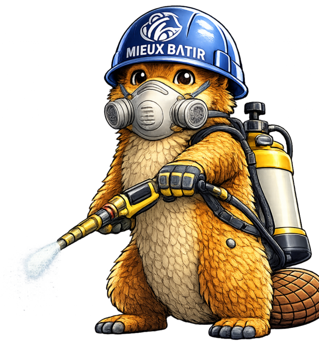 mascotte qui passe l'hydrofuge toiture